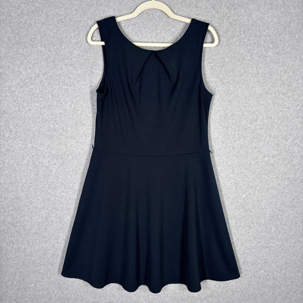 Navy Fit & Flare Skater Mini Dress Medium Textured Waffle Preppy Twee Minimalist